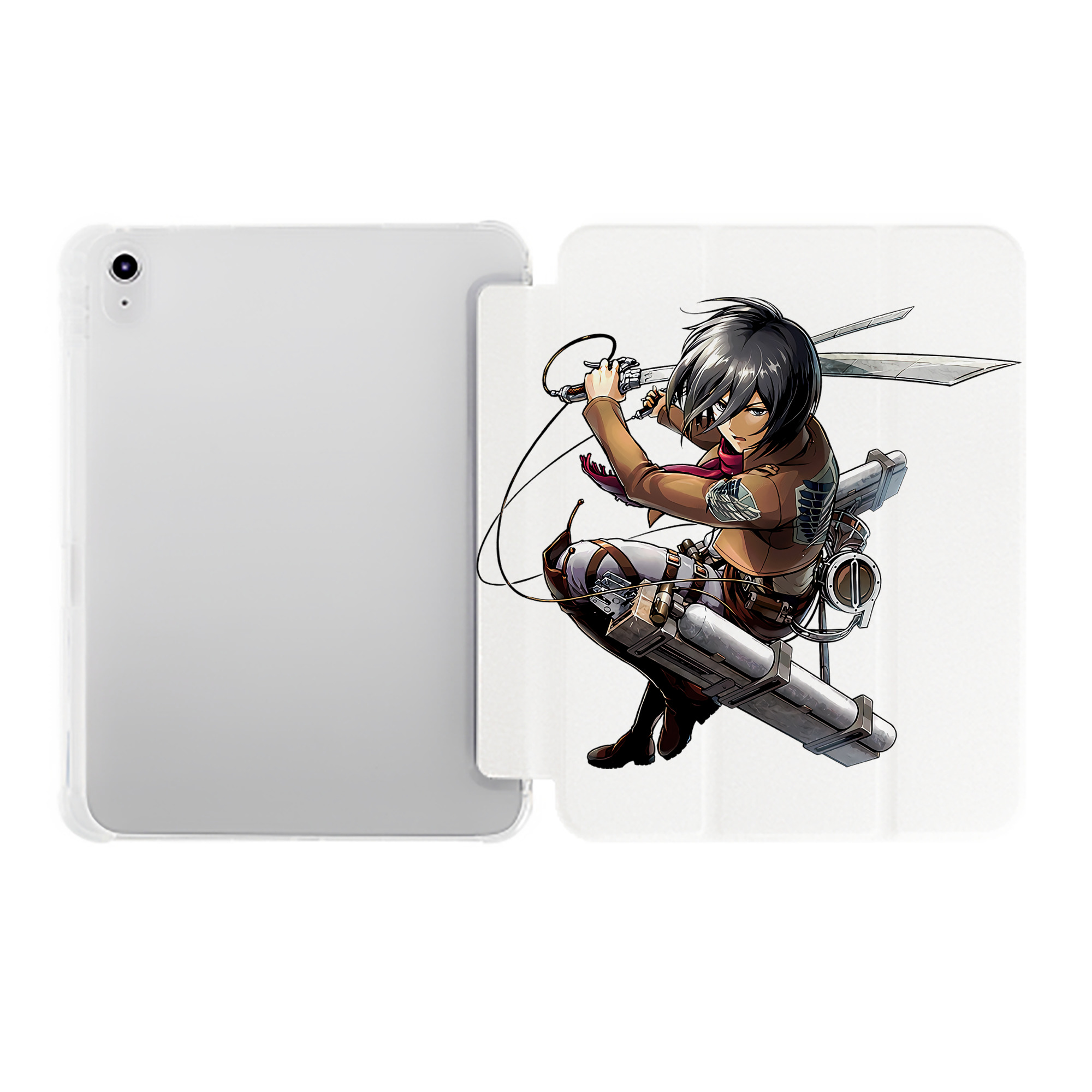 （画像用） 進撃の巨人 ミカサ·アッカーマン Attack on Titan Mikasa Ackerman IPad ケース ペン収納付き 三つ折りスタンド PUレザー×シリコン 対応機種9.5/10.5/10.9インチ